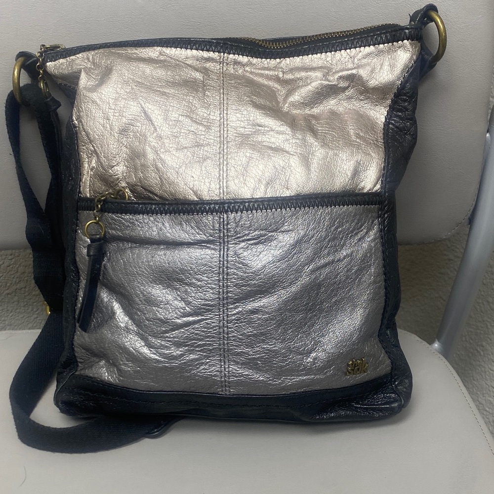 The Sak Metallic Silver and Black Crossbody Bag